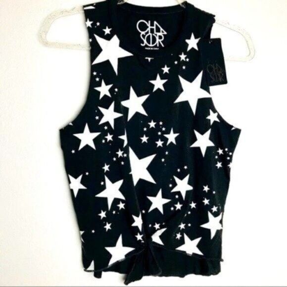 Chaser Black Sleeveless top stars Front tie S BoxK - Picture 3 of 6